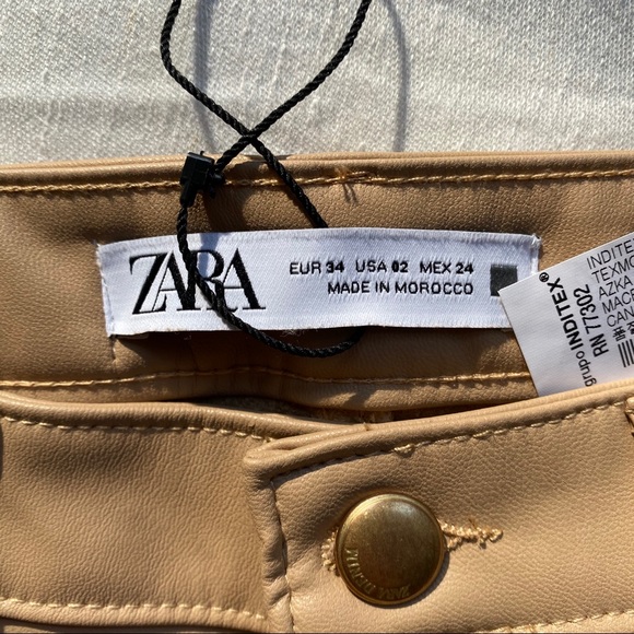 🍂 ZARA TAN FAUX LEATHER HIGH WAIST STRAIGHT LEG PANTS! - Picture 8 of 11